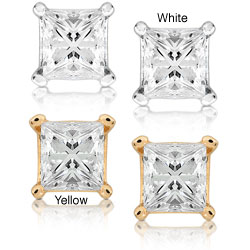 14k Gold 1/2ct TDW Princess-cut Diamond Earrings (G-H, SI1-SI2)