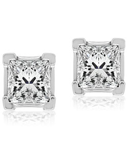 Platinum 1/2ct TDW Princess Diamond Stud Earrings (G-H, VS1-VS2)