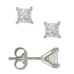 Platinum 3/4ct TDW Princess Diamond Stud Earring (H-I,SI2)