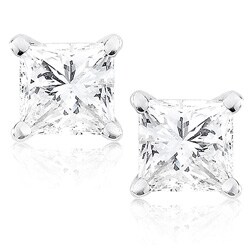 Platinum 1ct TDW Princess Diamond Stud Earrings