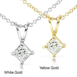 14k Gold 1/3ct TDW Princess Diamond Solitaire Pendant (I-J, I1-I2)