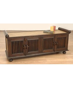Mango Wood and Reed Storage Bench (Thailand)