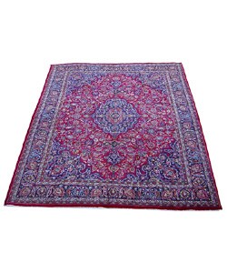 Iranian Mashad Hand-knotted Red/Navy Rug (9'7 x 12'2)