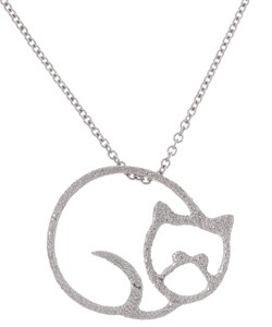 14k White Gold Cable Chain with Cat Charm