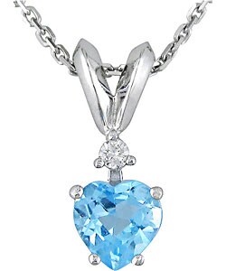 10k White Gold Diamond Blue Topaz Pendant