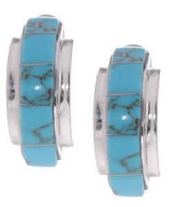 Sterling Silver and Turquoise Inlay Hoop Earrings