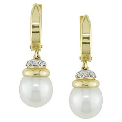 14k Gold Cultured South Sea Pearl/ Diamond Earrings (9-10mm)