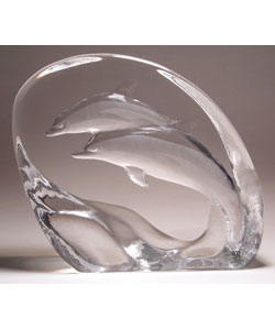 Mats Jonasson Dolphins Crystal Art Piece