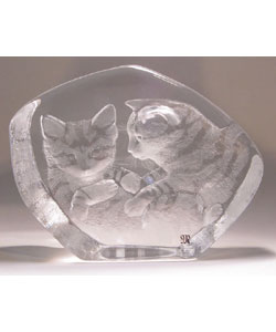 Mats Jonasson Cats Playing Crystal Art Piece