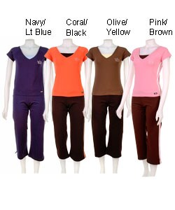 Noki Juniors' Bling V-Neck Top Striped Pant Set