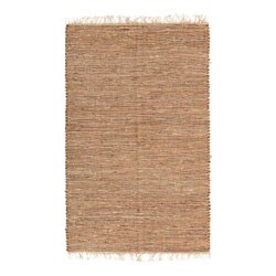 Hand-woven Tan Leather/ Hemp Rug (5' x 8')