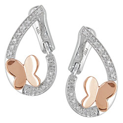 14k Two-tone Gold 1/10ct TDW Diamond Butterfly Earrings