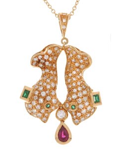 18k Gold 2 1/2ct TDW Diamond/ Gemstone Fish Necklace (J, SI1)
