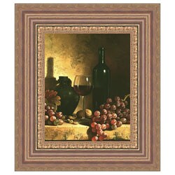 Loran Speck Wine Bottle, Grapes and Walnuts Framed Canvas