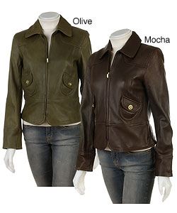 Nine West Pebble Leather Zip Front Jacket