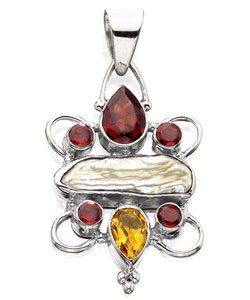 Garnet, Freshwater Pearl, and Citrine Pendant (India)