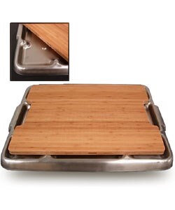 Large Gourmet Cutting Board with Brushed Metal Tra