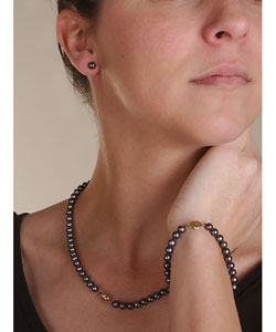 14k Gold Black Cultured Freshwater Pearl Set