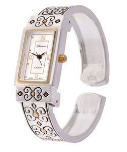 Geneva Platinum Rectangle Face Bangle Watch