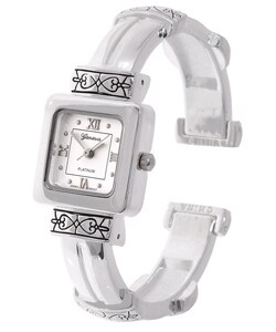 Geneva Silver Plated Square Dial Bangle Watch