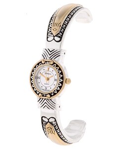 Geneva Platinum Antique Accent Round Face Watch