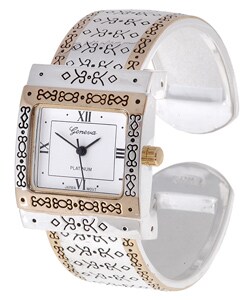 Geneva Platinum Women's Square Face Gold Accent Watch