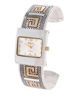 Geneva Platinum Silverplated Greek Key Watch