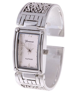 Geneva Platinum Silverplated Bangle Watch