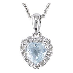 14k White Gold Diamond Aquamarine Heart Pendant