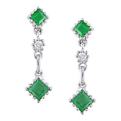 14k White Gold Diamond Emerald Earrings