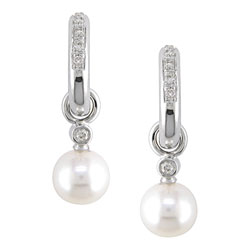 14k Gold 1/5ct Diamond  Cultured Pearl Earrings (8-8.5mm)