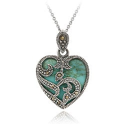 Sterling Silver Marcasite and Turquoise Heart Pendant