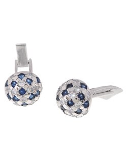 Sterling Silver Blue and White CZ Round Cuff Links
