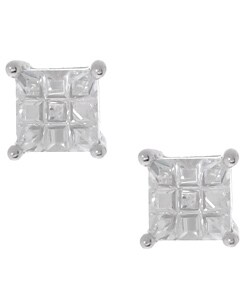 Sterling Silver Basket Invisible Set CZ Earrings