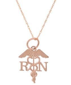 14k Gold Caduceus Nurse Charm and Chain