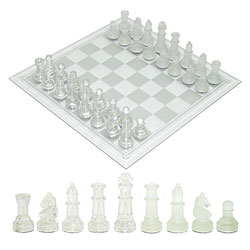 Frosted & Clear Chess Set with 14-inch Glass Board