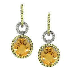 14k Gold 1/10ctw Diamond  Citrine and Yellow Sapphire Earrings