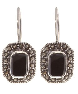Sterling Silver Marcasite and Onyx Earrings