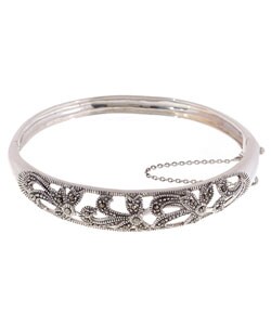 Sterling Silver Marcasite Floral Bangle Bracelet