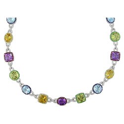 14k White Gold 2ct Diamond Multi Gemstone Necklace