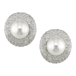 18k Gold 3-3/8ct TDW Diamond Cultured South Sea Pearl Earrings