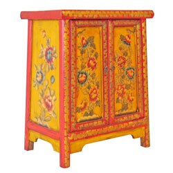 Antique Style Tibetan Yellow & Red Cabinet