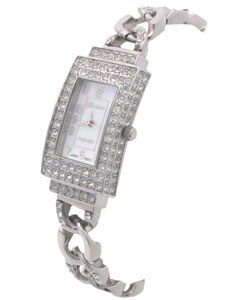Geneva Platinum Rhinestone Rimmed Fashion Watch