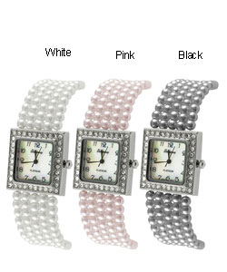 Geneva Platinum Faux Pearl Women's Fashion Watch