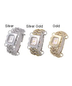 Geneva Women's Platinum Interlocked Rings Bracelet Watch