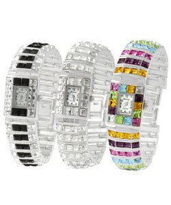 Geneva Platinum Rhinestone-lined Fashion Watch