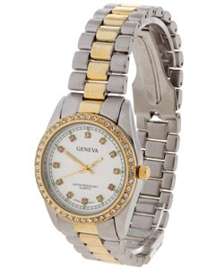Geneva Platinum Rhinestone Lined Luxury Watch
