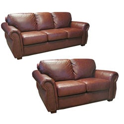 Luxurious Brown Leather Sofa and Loveseat