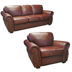 Luxurious Brown Leather Sofa and Chair