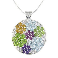 Sterling Silver Multi-Gemstone Floral Pendant (Case of 6)